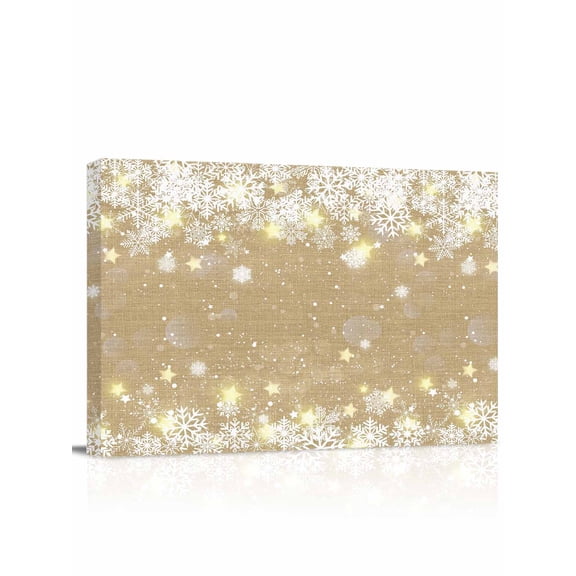 Winter Snowflakes Bright Canvas Print Wall Art Christmas Star Brown Patches Pictures Painting Morden Artwork for Living Room Bedroom, Ready to Hang - 12"x16"