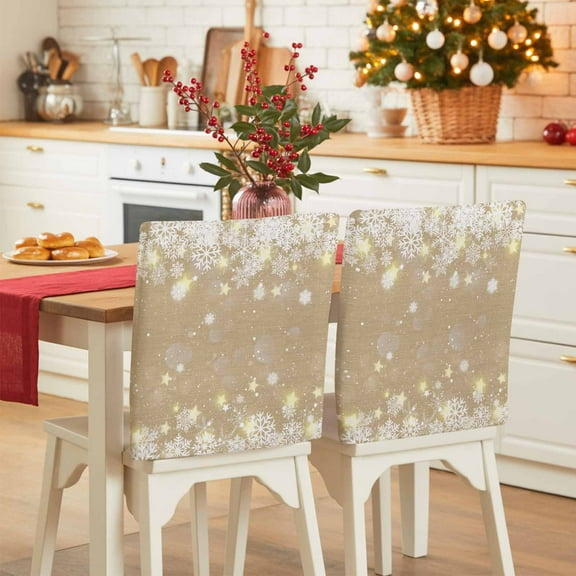Winter Snowflakes Bright Chair Covers Set of 1 Christmas Star Brown Patches Chair Back Covers Stretch Removable Washable Slipcovers Protector for Dining Room Kitchen Party Decor