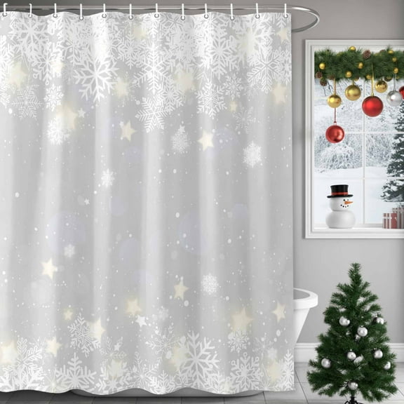 Winter Snowflakes Bright Shower Curtains for Bathroom, Yellow Christmas Star Xmas Gray Waterproof Fabric Shower Curtain for Bathroom Bathtub Decoration, Machine Washable, 36"x72"