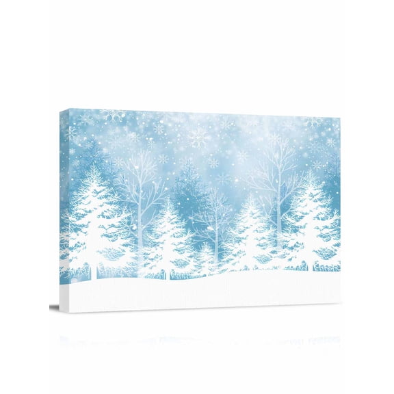 Winter Snowflakes Canvas Print Wall Art Christmas Tree Fantasy Snow Scenery Pictures Painting Morden Artwork for Living Room Bedroom, Ready to Hang - 12"x16"