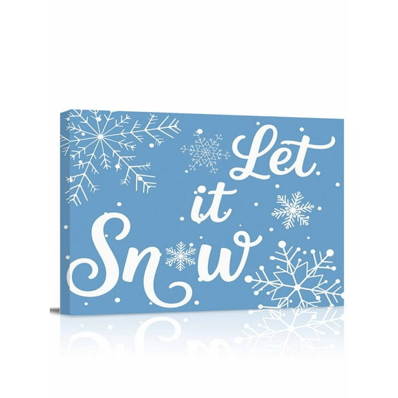 Winter Snowflakes Canvas Print Wall Art Christmas Winter Snow Xmas Blue Pictures Painting Morden Artwork for Living Room Bedroom, Ready to Hang - 12"x16"