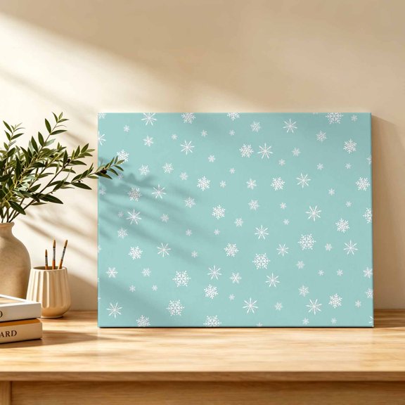 Winter Snowflakes Canvas Wall Art, Christmas Tiny Stars Midnight Mint Background Wall Art Prints Artwork Framed Canvas Ready to Hang Art Pictures for Bathroom, Dressing Table, Entryway 12" x 8"