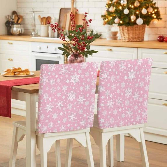 Winter Snowflakes Chair Covers Set of 4 Christmas Abstract Art Star Pink Chair Back Covers Stretch Removable Washable Slipcovers Protector for Dining Room Kitchen Party Decor
