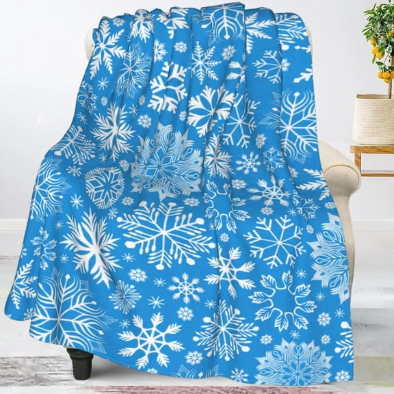 Winter Snowflakes Christmas Blankets All Season Ultra Soft Warm Fleece Blanket for Home Bed Sofa Couch Chair Outdoor Travel Camping 50x40 Inch