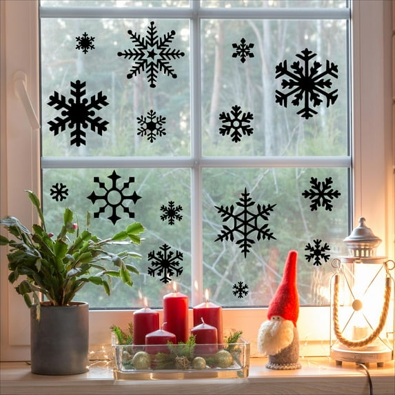 Winter Snowflakes Christmas Decals and Decor Vinyl Lettering Decal Stickers Self Adhesive - Medium Set- Qty 27 - Sizes Range from 2"-7" - Color: Black