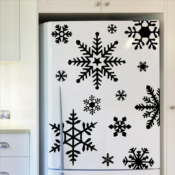 Winter Snowflakes Christmas Decals and Decor Vinyl Lettering Decal Stickers Self Adhesive - XL Set- Qty 20 - Sizes Range from 4"-12" - Color: Metallic Silver