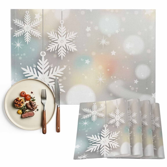 Winter Snowflakes Christmas Placemat of 1 PC, White Grey Table Mats Washable Heat-Insulation Non-Slip Place Mats for Kitchen Dinner Table Indoor Outdoor Decor,13x19 Inch