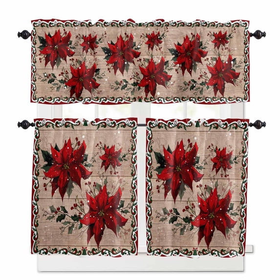 Winter Snowflakes Curtain Valances Set Christmas Abstract Art Star Gray Kitchen Curtains 24 inch Length Rod Pocket Valance and Tiers 3 Piece Set Small Bedroom Bathroom Laundry Decor