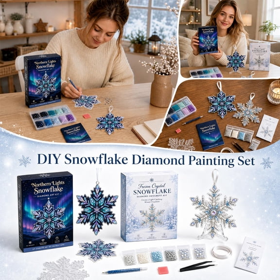Winter Snowflakes Diamond Painting Complete Kit Adult DIY Christmas Hanging Snowflake Ornaments Winter Diamond Art Xmas Pearl Crystal Decoration For Window Indoor Decor A