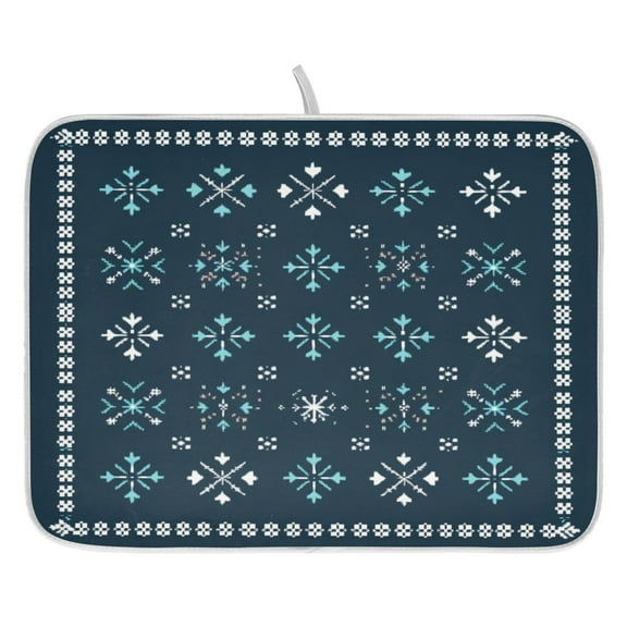 Winter Snowflakes Dish Drying Mat for Kitchen, Quick Drying Absorbent Soft Durable 16" x 18"