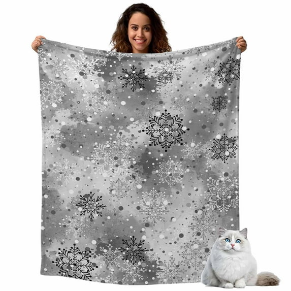 Winter Snowflakes Flannel Blanket for Bed,Travel and Camping, Christmas Grey White Black Snowing Super Soft Cozy Blanket for All Seasons 40"x60"