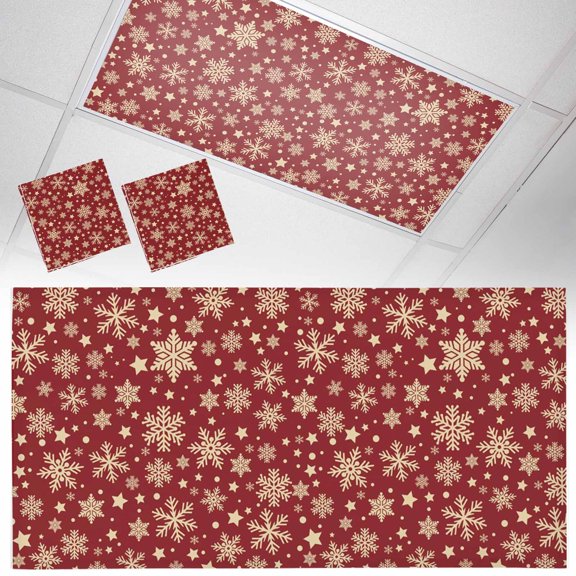 Winter Snowflakes Fluorescent Light Covers Christmas Abstract Art Beige Star Red Magnetic Light Filters Ceiling Lighting Panel Shade for Classroom Office Home 2 x 4 ft, 2 Pack