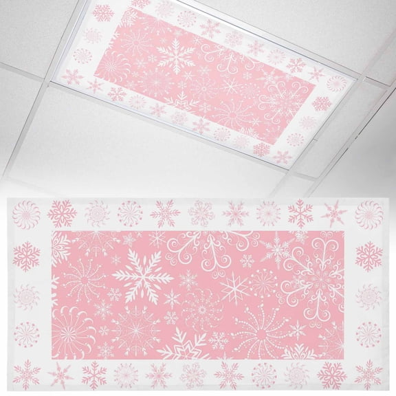 Winter Snowflakes Fluorescent Light Covers Christmas Abstract Art Pink Background Magnetic Light Filters Ceiling Lighting Panel Shade for Classroom Office Home 2 x 4 ft, 1 Pack