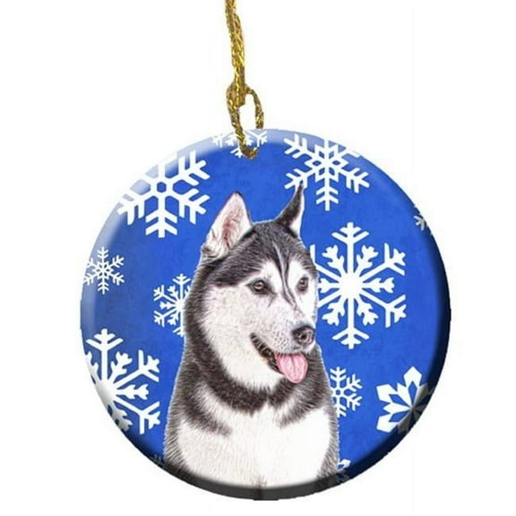 Winter Snowflakes Holiday Alaskan Malamute Ceramic Ornament