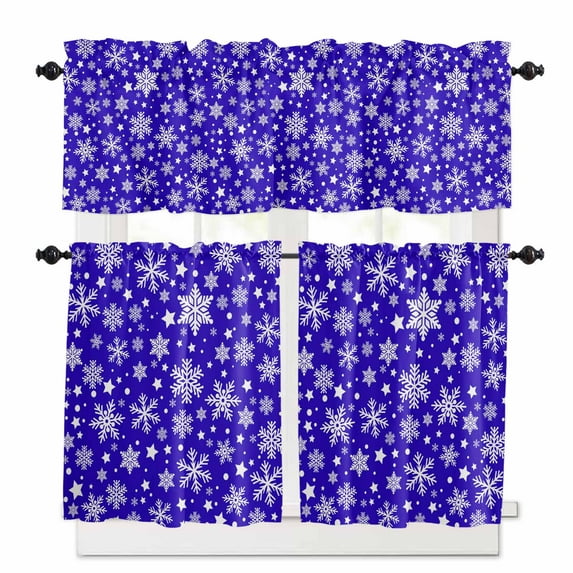 Winter Snowflakes Kitchen Curtains and Valances Set, Christmas Abstract Art Star Purple Rod Pocket Window Valance 18 Inch Window Curtain Panels for Living Room Bedroom Laundry, 27.5x24in, 3 Pieces
