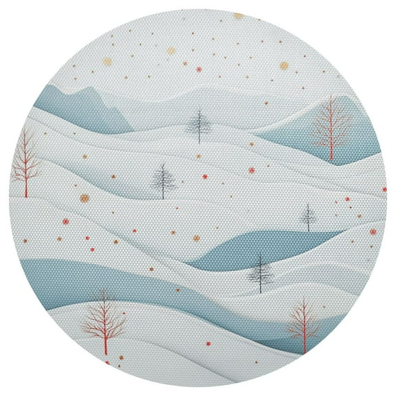 Winter Snowflakes Landscape 15.4in Diameter PVC Plate Mat, Heat-Resistant and Cuttable, Kitchen Decor