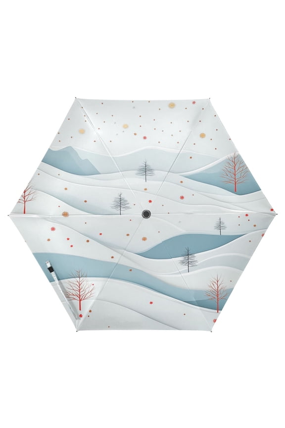 Winter Snowflakes Landscape Folding Umbrella UV50+ Waterproof Sun Protection Auto Open Close Compact Fiberglass Frame