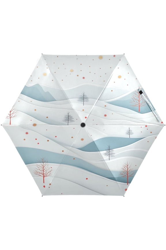 Winter Snowflakes Landscape Umbrellas for Sun Auto Open Close UV50+ Waterproof 5-Fold Compact Fiberglass Frame