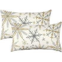 Winter Snowflakes Lumbar Pillow Covers 12x20 Set of 2 Yellow Gray Grey Rustic Christmas Print Outdoor Decorative Throw Pillows Vintage Xmas Farmhouse Linen Cushion Case Sofa Couch Decor