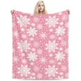thumbnail image 1 of Winter Snowflakes Pink Throw Blanket Ultra Soft Warm All Season Christmas Decorative Fleece Blankets for Bed Chair Car Sofa Couch Bedroom 80"X60", 1 of 6
