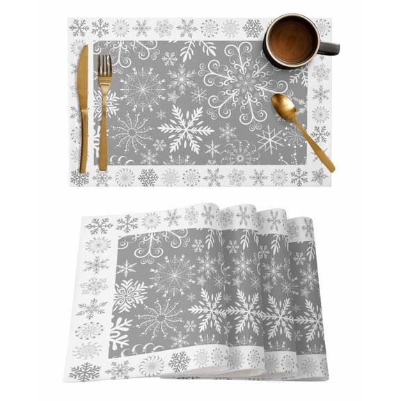 Winter Snowflakes Placemats Set of 1 Christmas Abstract Art Gray Background Heat Insulation Washable Place Mats, Rustic Non-Slip Table Mats for Dining Table Party Kitchen Decor,13x19 Inch