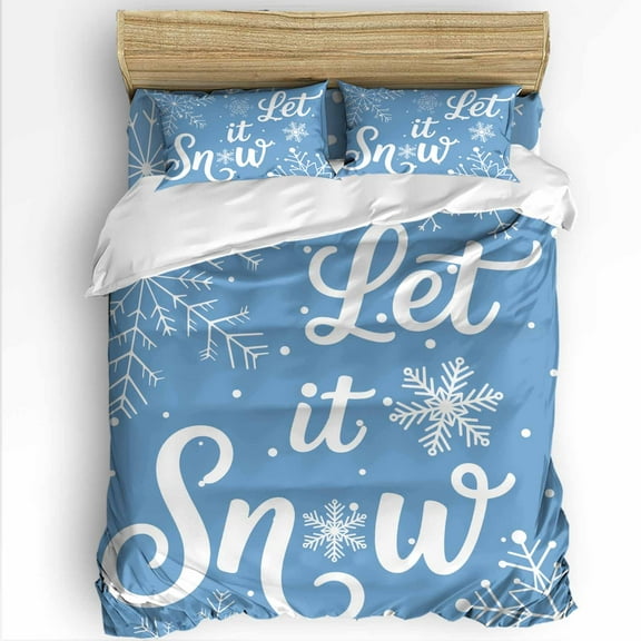Winter Snowflakes Queen Size Comforter Set, Christmas Winter Snow Xmas Blue Soft Bedding for All Seasons, 4 Pcs Bed Set with 1Comforter (90"x92") ,1 Sheet(94"x116"), 2 Pillowcases (19"x29")