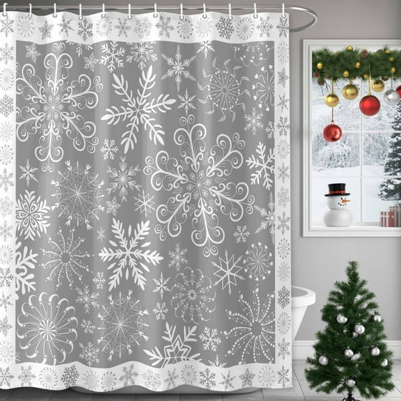 Winter Snowflakes Shower Curtains for Bathroom, Christmas Abstract Art Gray Background Waterproof Fabric Shower Curtain for Bathroom Bathtub Decoration, Machine Washable, 36"x72"