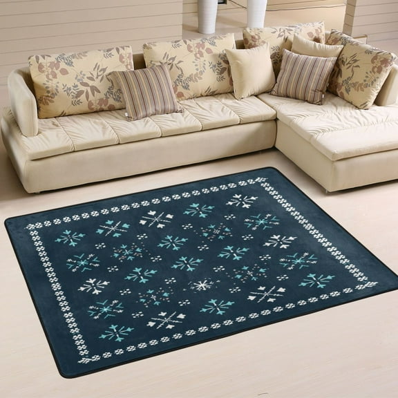 Winter Snowflakes Soft Polyester Area Rug 36''x24'', Non Slip, Memory Foam, Water Absorbent