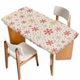 thumbnail image 1 of Winter Snowflakes Table Cloths for 3 Foot Rectangle Tables, Red Yellow Christmas Snowflakes Beige Patio Waterproof Elastic Fitted Tablecloths, Washable Rectangular Table Cover for Camping, 1 of 8