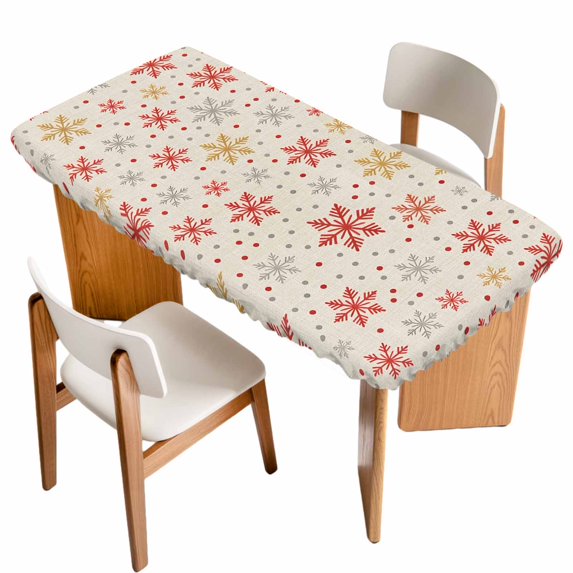 Winter Snowflakes Table Cloths for 3 Foot Rectangle Tables, Red Yellow Christmas Snowflakes Beige Patio Waterproof Elastic Fitted Tablecloths, Washable Rectangular Table Cover for Camping