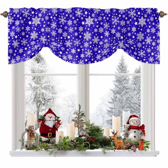 Winter Snowflakes Tie Up Valances Curtain, Christmas Abstract Art Star Purple Adjustable Rod Pocket Short Window Treatment Tie Up Curtains Valances for Kitchen Living Room Bathroom 54x18 Inches