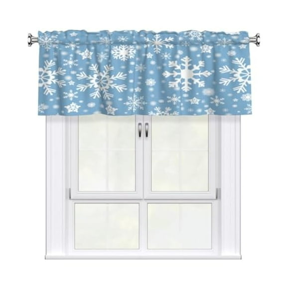 Winter Snowflakes Valance Curtains for Living Room 54x18 Christmas Kitchen Window Curtain Blue Snow Window Treatment Rod Pocket Valances for Xmas New Year Home Decor