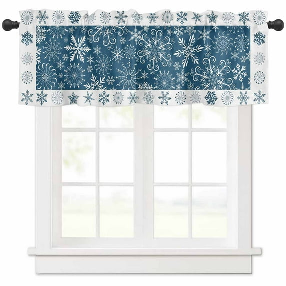 Winter Snowflakes Valances for Windows, Christmas Navy Background Farm Light Filtering Window Treatment Valances, Rod Pocket Small Curtains for Kitchen/Bathroom, 60"x18"
