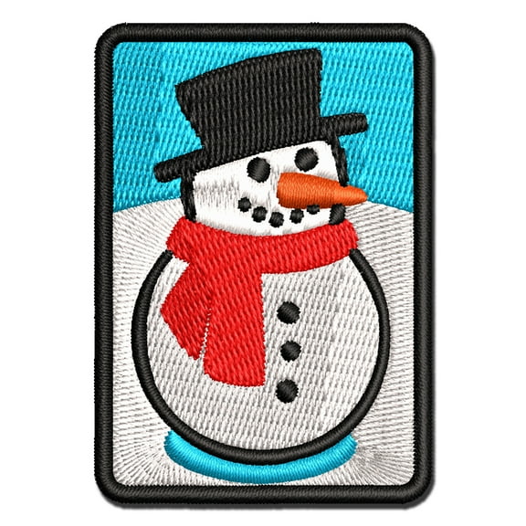 Winter Snowman Applique Multi-Color Embroidered Iron-On Patch - 3.5 Inch Large