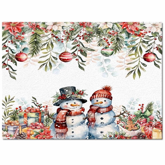 Winter Snowman Area Rug 5x7ft Christmas Gift Leaves Flower Snow Ball Non-Slip Washable Square Rugs Soft Felt Indoor Floor Mat for Bedroom Kitchen Living Room Bathroom