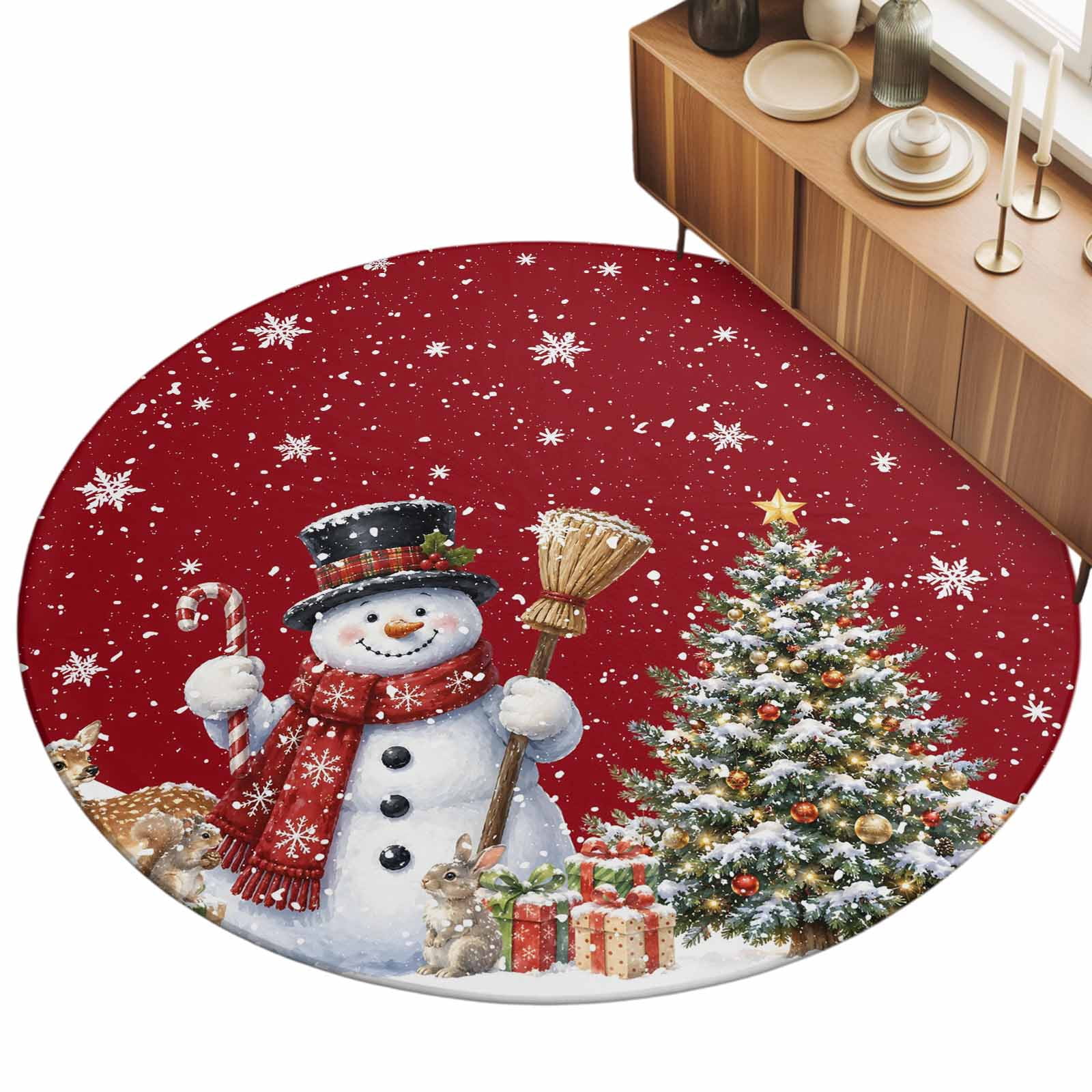 Winter Snowman Area Rug 8', Country Christmas Tree Snowflake Holiday ...