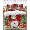 thumbnail image 1 of Winter Snowman Bedding Duvet Cover Set Full Size 4 Pieces Merry Christmas Xmas Tree Elk Red Wood Grain Bedding Set with Zipper Closure, 1 Comforter Cover 86x86 Inches 1 Flat Sheet & 2 Pillow Cases, 1 of 7