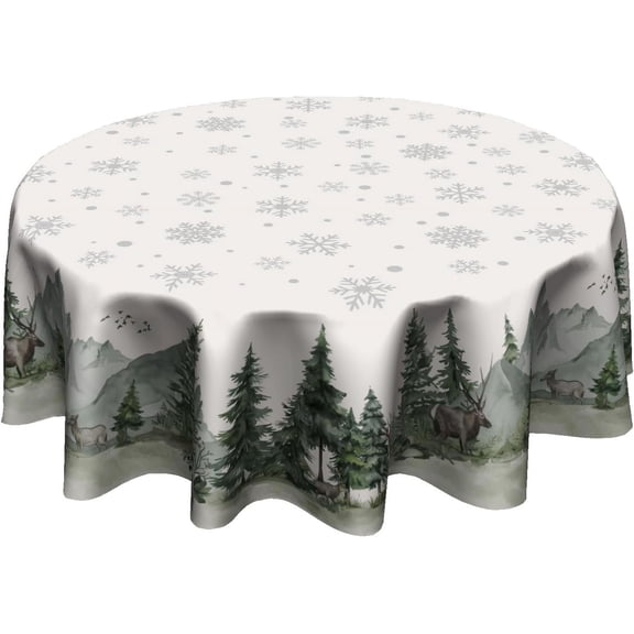 Winter Snowman Blue Tablecloth Round 60 Inch Let It Snow Washable Polyester Table Cover for Kitchen Holiday Party Outdoor Room Home Decor