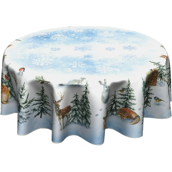 Winter Snowman Blue Tablecloth Round 60 Inch Let It Snow Washable Polyester Table Cover for Kitchen Holiday Party Outdoor Room Home Decor
