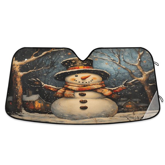 Winter Snowman Car Windshield Sun Shade Foldable Car Front Window Visor Heat and UV Protection 53x23.5