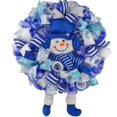 thumbnail image 1 of Winter Snowman Christmas Mesh Outdoor Front Door Wreath - White Turquoise Blue Silver, 1 of 1