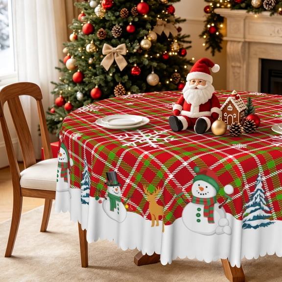 Winter Snowman Christmas Round Tablecloth,60 Inch,Washable Table Cover for Holiday Dining Kitchen Decor