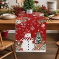 thumbnail image 1 of Winter Snowman Cotton Linen Table Runner Christmas Tree Leaves Elk Flower Red Dining Table Runners for Home Decor Party Dining Room Restaurant Kitchen Party 13" x 120", 1 of 9