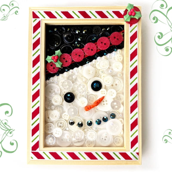 Winter Snowman DIY Button Art Frame Kit - Natural Wood, Holiday Craft Kit
