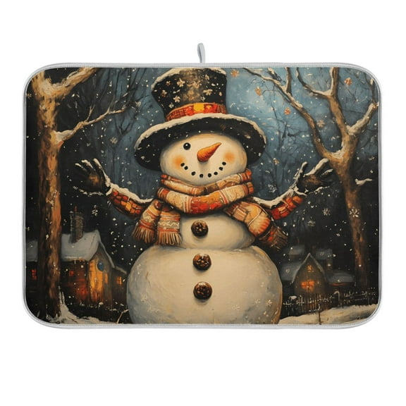 Winter Snowman Dish Drying Mat 16x18 Absorbent Microfiber Draining Rack Pad for Kitchen Counter Sink