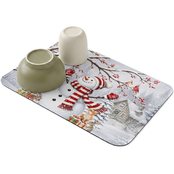 Winter Snowman Elk Bunny Squirrel Dish Drying Mat,Absorbent ...