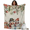 thumbnail image 1 of Winter Snowman Flannel Blanket for Bed,Travel and Camping, Christmas Gift Leaves Flower Snow Ball Vintage Linen Super Soft Cozy Blanket for All Seasons 50"x60", 1 of 9