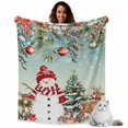 thumbnail image 1 of Winter Snowman Flannel Blanket for Bed,Travel and Camping, Christmas Tree Leaves Elk Flower Gradient Bronze Super Soft Cozy Blanket for All Seasons 40"x50", 1 of 9