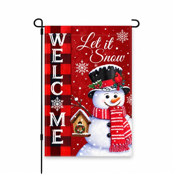 Winter Snowman Garden Flag 12x18 Inch - Let It Snow Welcome Decoration for Holiday Outdoor Decor, Perfect for Yard, Lawn, Patio, Porch Display