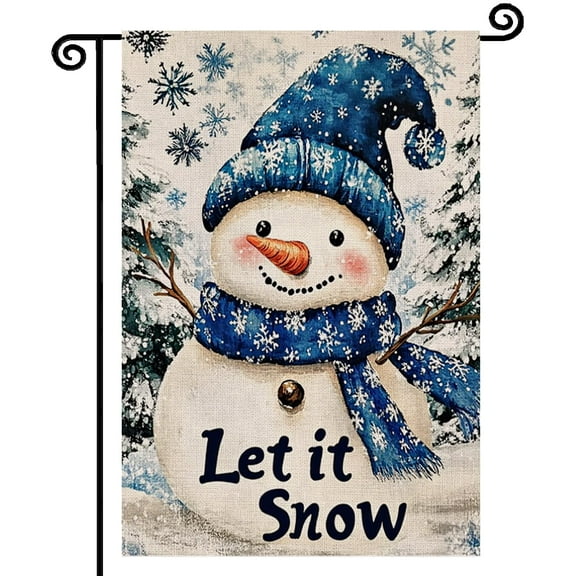 Winter Snowman Garden Flag Let It Snow 12x18 Inch Double Sided Blue Snowman Winter Outside Yard Decoration